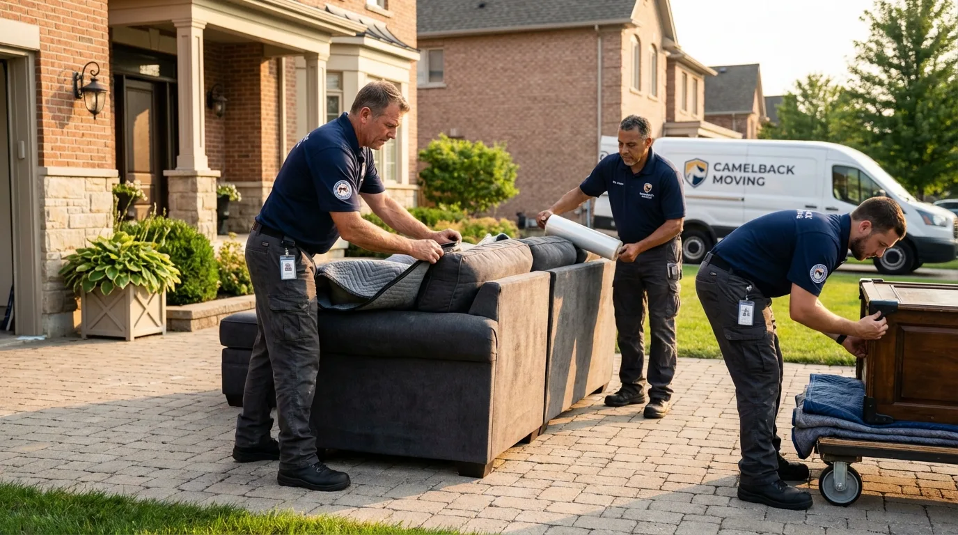 Large estate moving crew wrapping furniture in Dunlap, IL